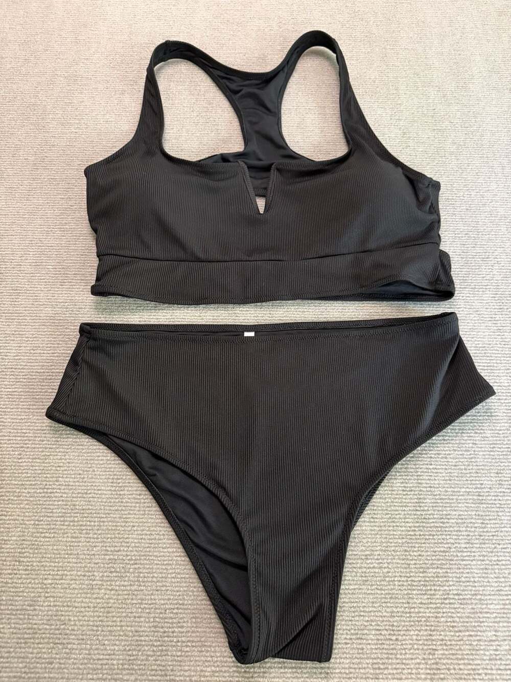 Beachsissi Ribbed V-Neck Black Bikini Set Size XL